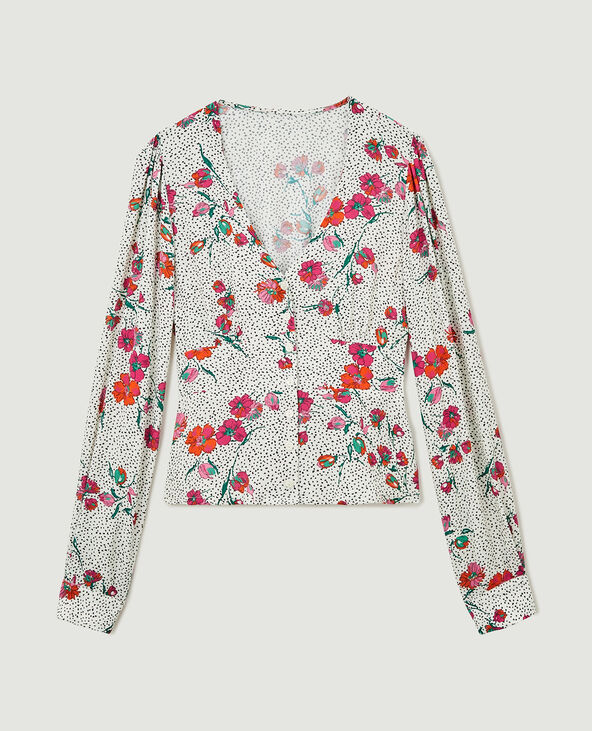 Blouse boutonnée motif cœurs et fleurs blanc - Pimkie