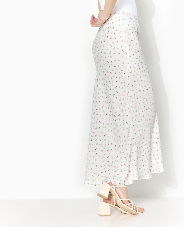 Jupe longue tissu satiné motif fleurs blanc - Pimkie