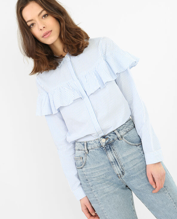 Chemise rayée à volant blanc - Pimkie