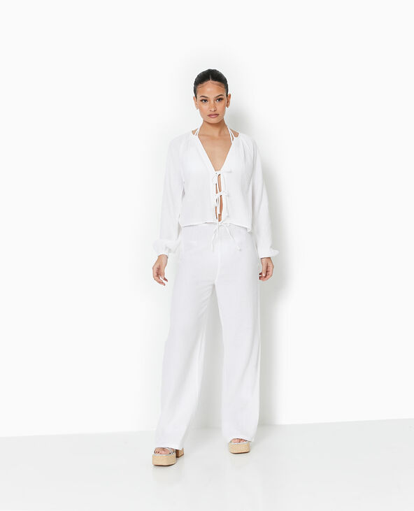Pantalon large en gaze de coton blanc - Pimkie