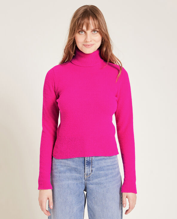 Pull col roulé maille fluffy rose fuchsia - Pimkie