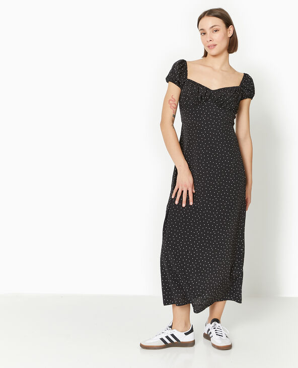 Robe longue forme empire motif pois noir - Pimkie