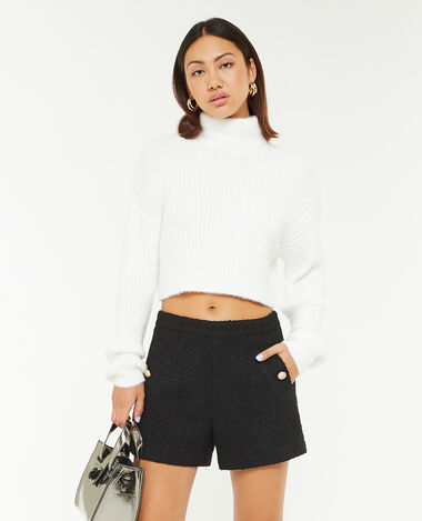 Pull court col roulé en maille fluffy  blanc - Pimkie