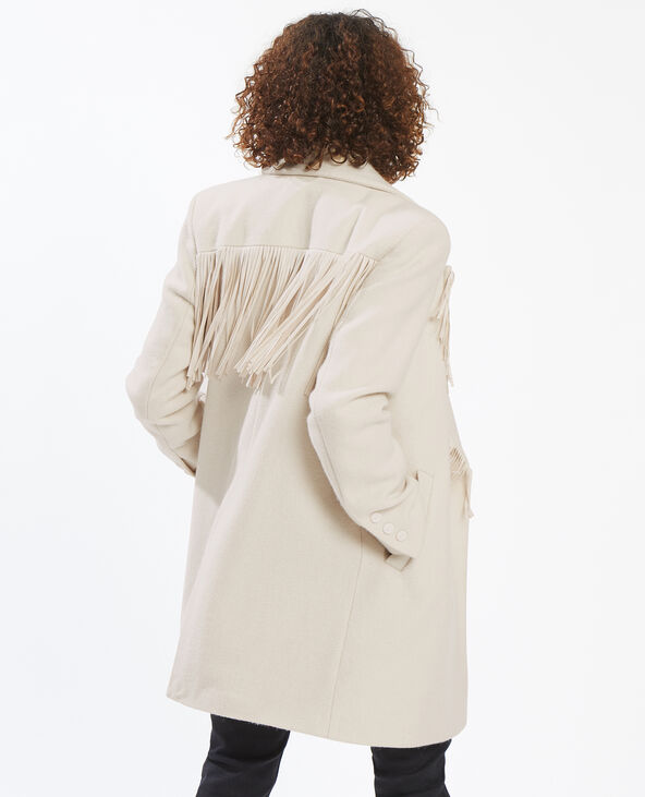 Manteau drap de laine avec franges écru - Pimkie
