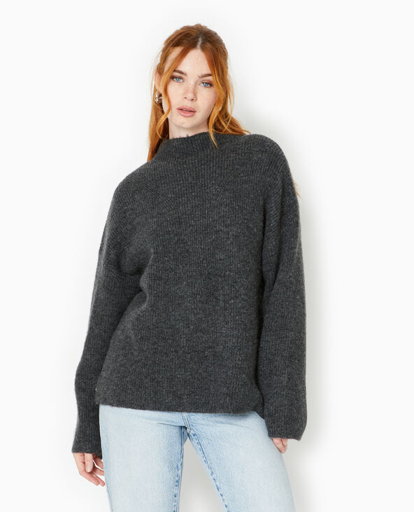 Pull col montant avec jeu de mailles gris foncé - Pimkie