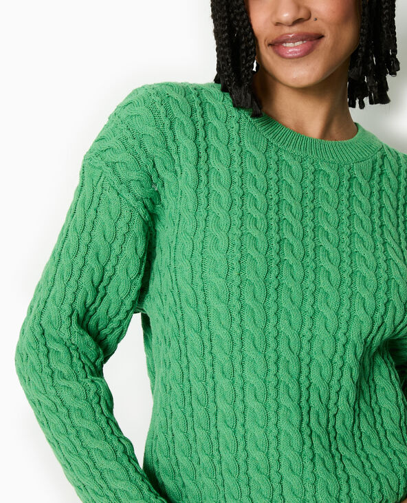 Pull en maille torsadée vert olive - Pimkie