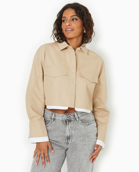 Chemise courte avec détail poches camel - Pimkie