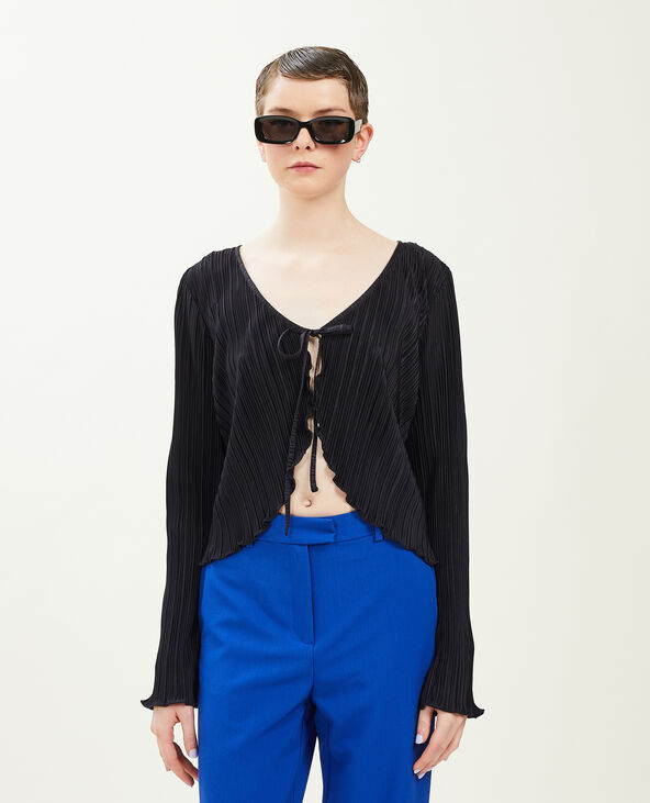 Top à nouer en maille plissée noir - Pimkie