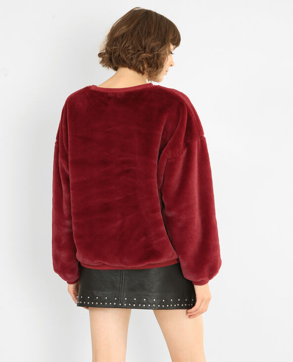Sweat en fausse fourrure bordeaux - Pimkie