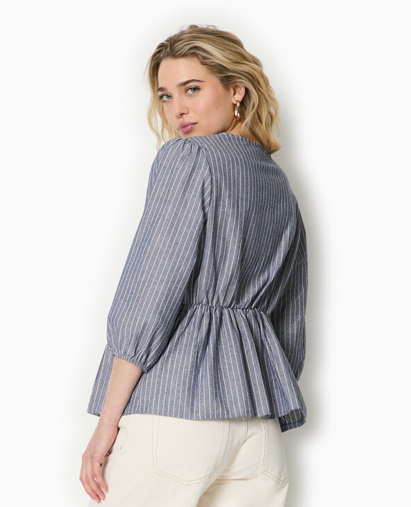 Blouse rayée avec nouettes et manches bouffantes bleu marine - Pimkie