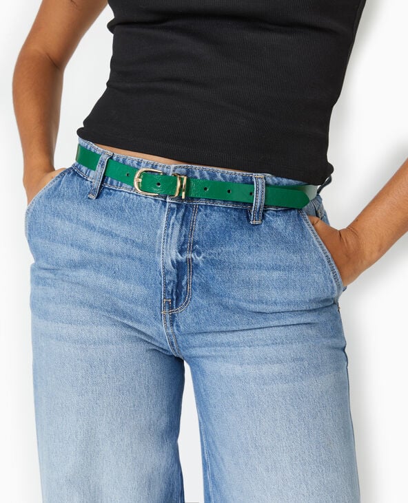 Ceinture fine avec boucle dorée vert foncé - Pimkie