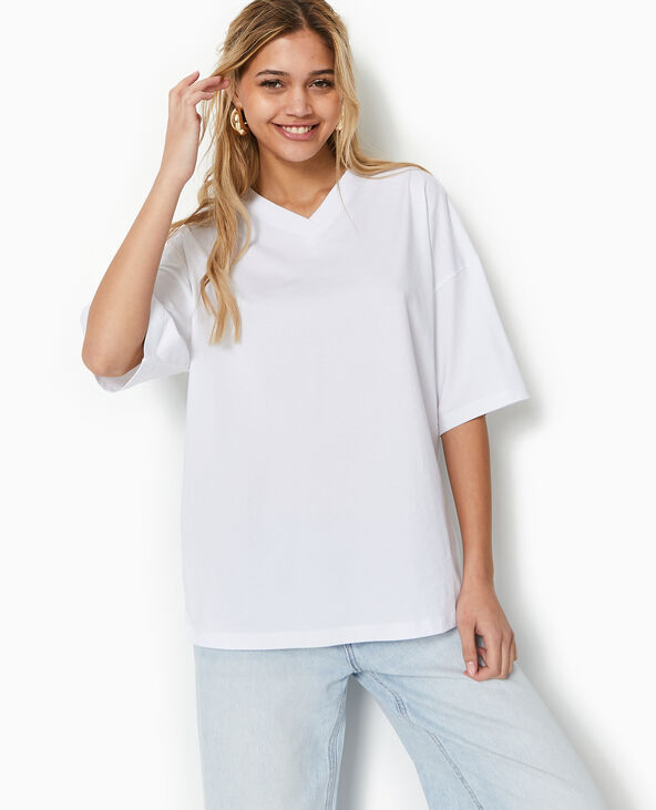 T-shirt oversize col V manches descendues blanc - Pimkie