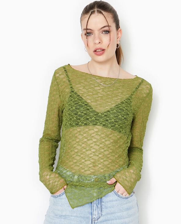 Top manches longues en dentelle vert - Pimkie