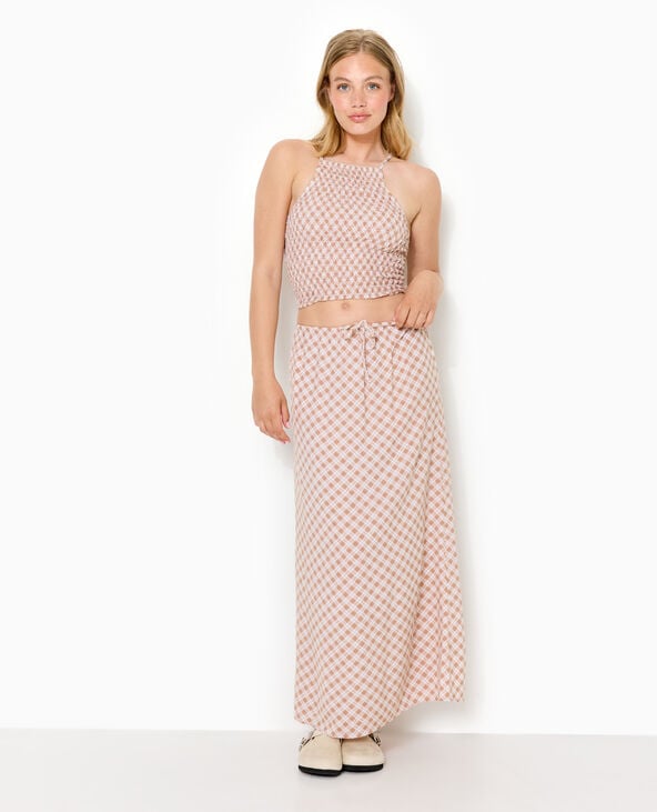 Top en smock motif carreaux beige - Pimkie