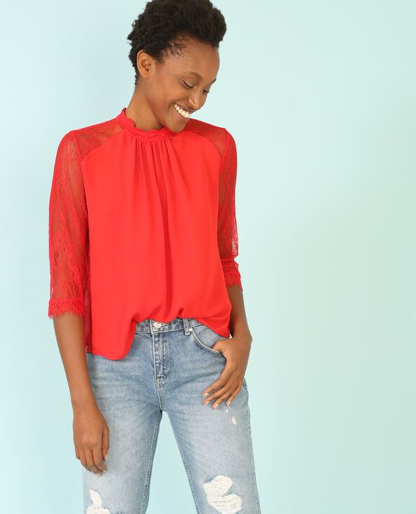 Blouse fluide dentelle rouge - Pimkie