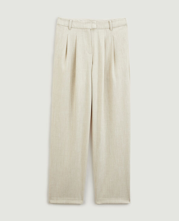 Pantalon large et droit à pinces beige chiné - Pimkie