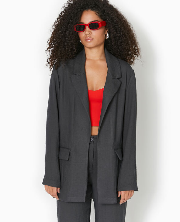 Veste blazer souple en tissu fluide gris foncé - Pimkie