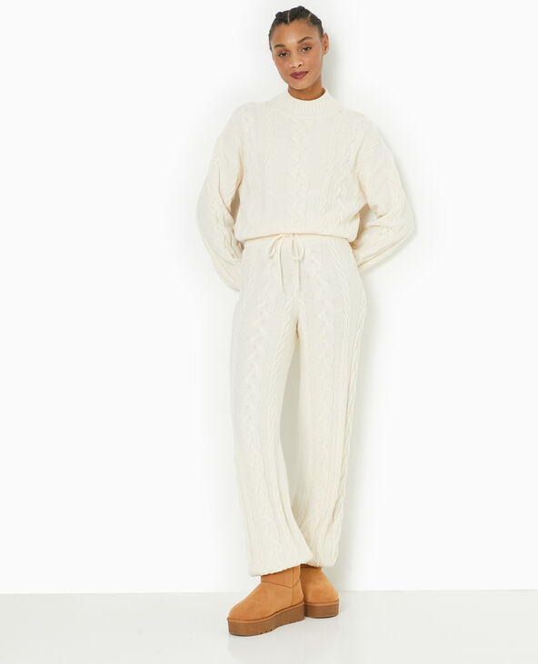 Pantalon droit en maille torsadée blanc - Pimkie