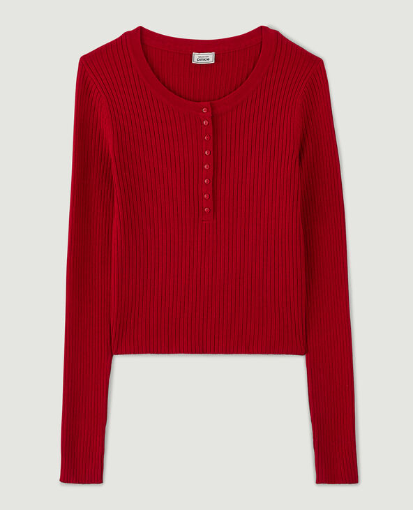 Pull boutonné rouge - Pimkie