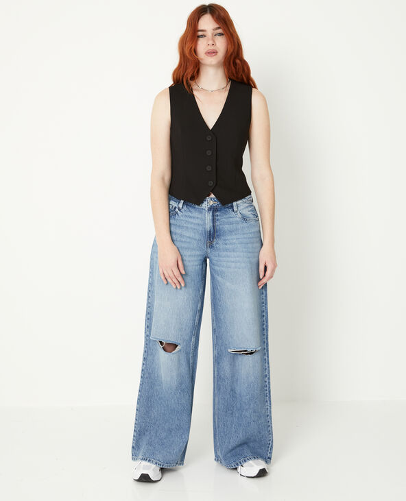 Jean baggy destroy taille regular bleu foncé - Pimkie