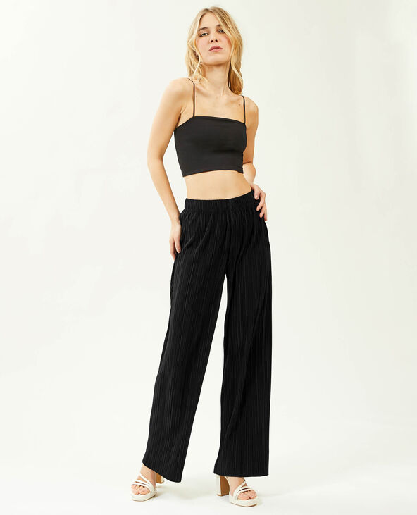 Pantalon large maille plissée noir - Pimkie