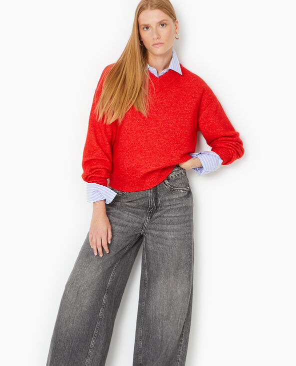 Pull col V en maille rouge - Pimkie