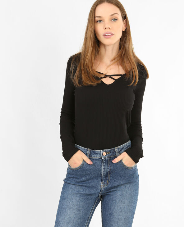 T-shirt en maille côtelée noir - Pimkie