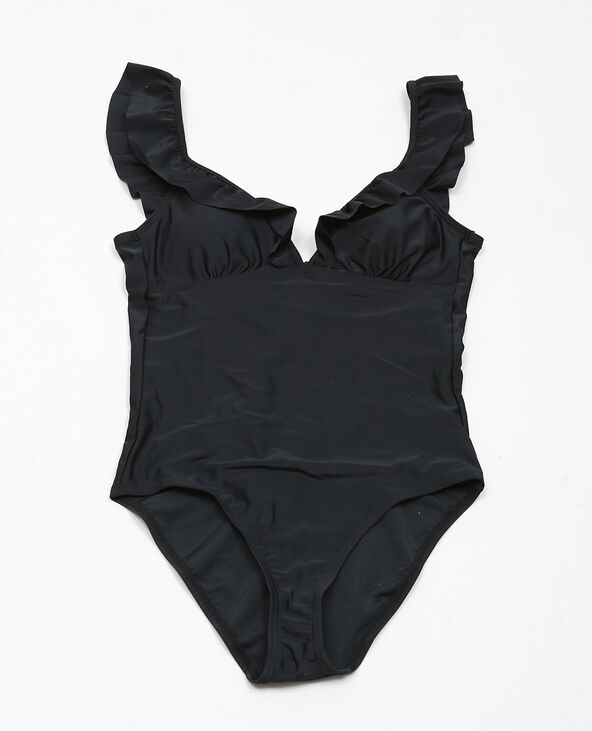 Maillot de bain une pièce à volants noir - Pimkie