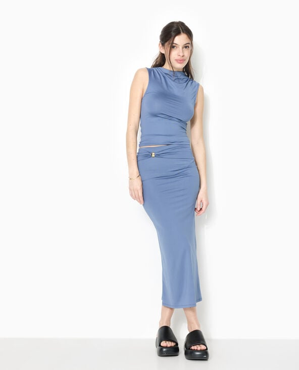 Jupe longue en maille extensible avec boucle bleu - Pimkie