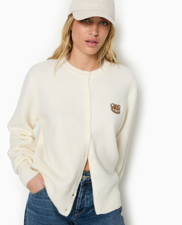 Gilet col rond avec broderie ourson blanc - Pimkie