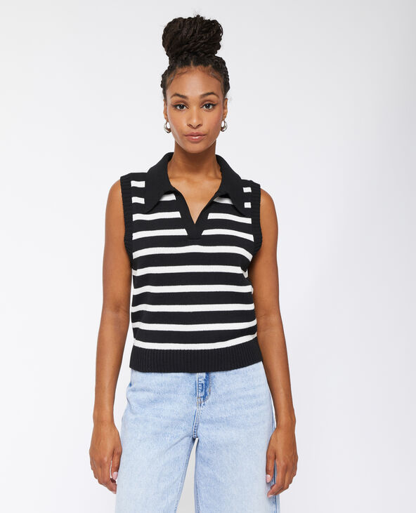 Pull sans manche motif rayures avec col noir - Pimkie