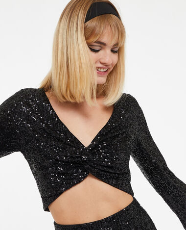 Top court torsadé avec sequins noir - Pimkie