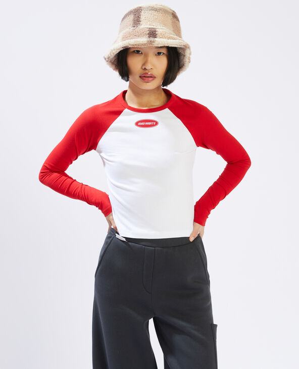 T shirt blanc manche rouge outlet