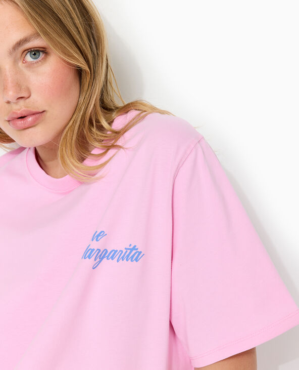 T-shirt oversize avec print poitrine et dos rose - Pimkie