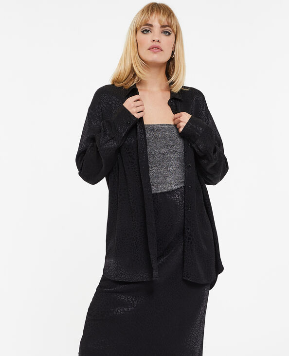 Chemise en tissu satiné jacquard motif léopard noir - Pimkie