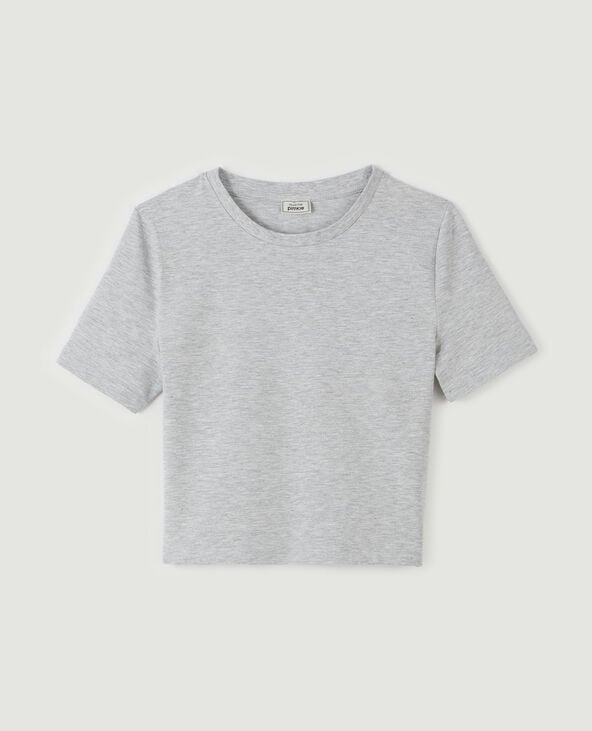 T-shirt cropped gris chiné - Pimkie