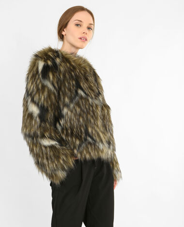 Manteau court en fausse fourrure beige - Pimkie