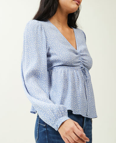 Blouse encolure V base volantée bleu - Pimkie