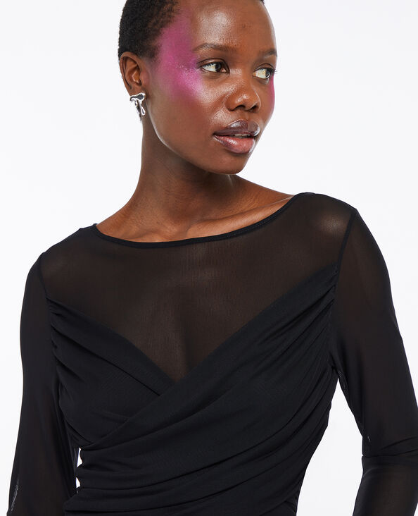 Top en tulle avec drapé croisé noir - Pimkie