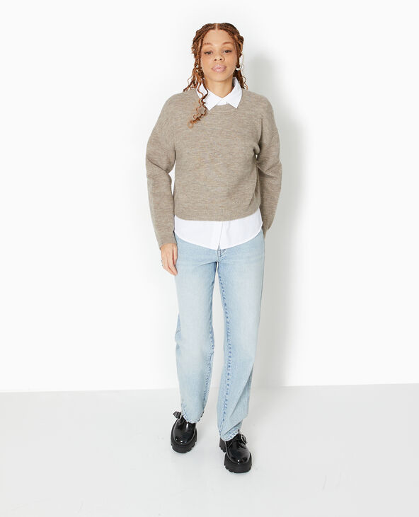 Pull court en maille beige - Pimkie
