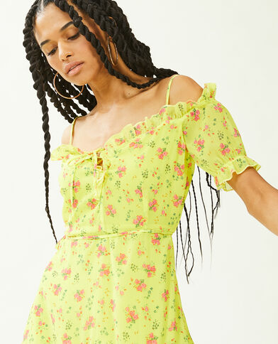 Robe courte avec volants jaune - Pimkie