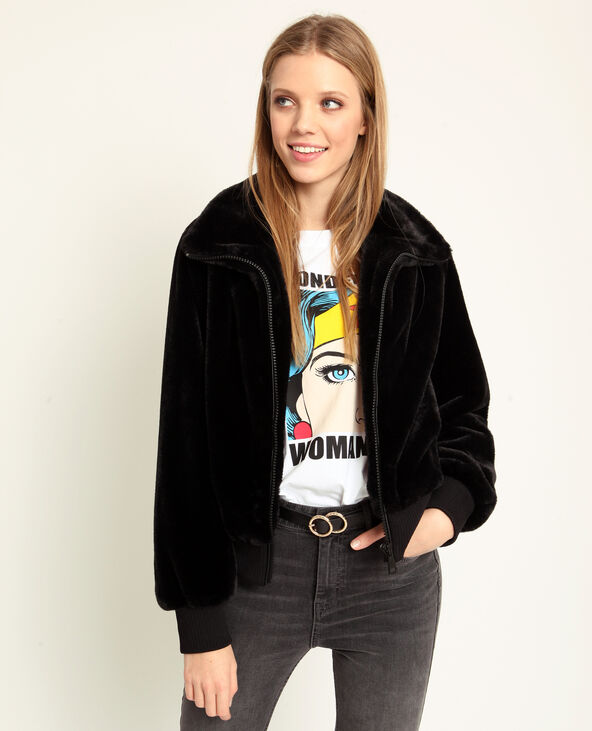 Blouson en fausse fourrure noir - Pimkie