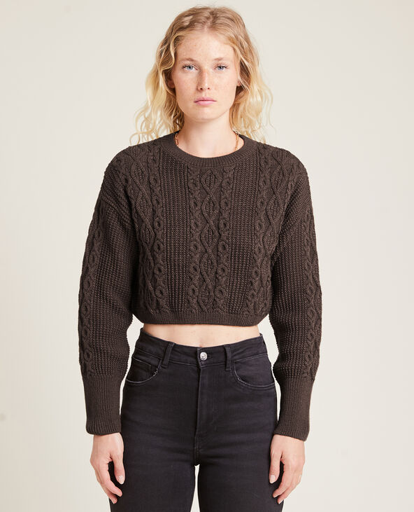 Pull cropped en maille fantaisie marron - Pimkie