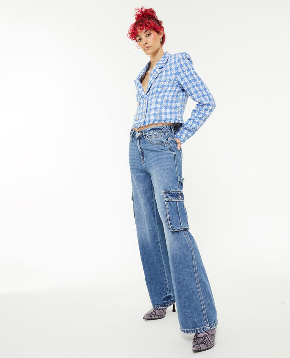 Veste effet tweed pied-de-poule bleu - Pimkie