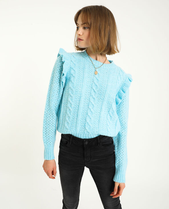 Pull torsadé à volants bleu - Pimkie