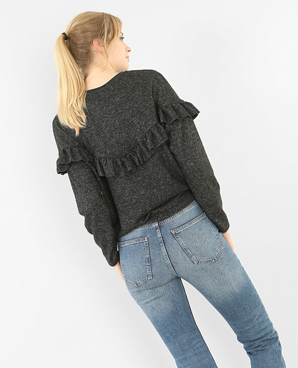 Pull doux à volant gris chiné - Pimkie