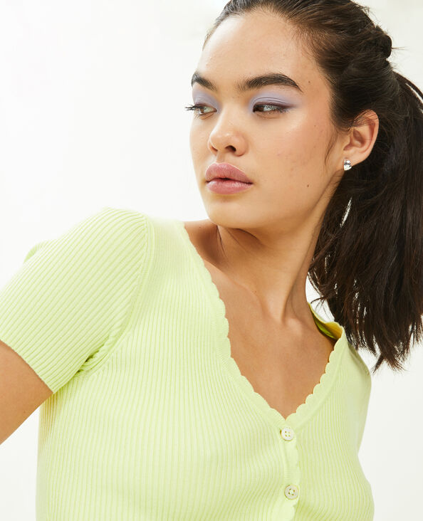 Top boutonné maille côtelée vert anis - Pimkie