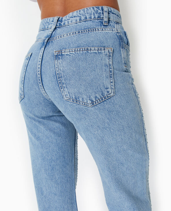 Jean droit taille haute avec strass bleu - Pimkie