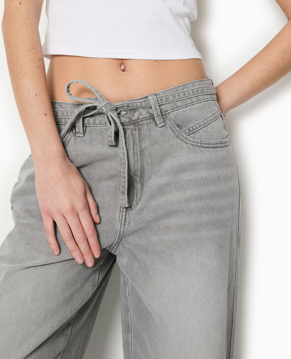 Jean baggy taille basse avec ceinture à nouer gris clair - Pimkie