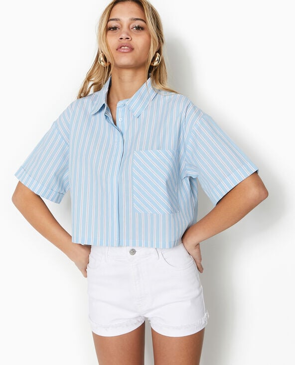 Chemise cropped rayée façon pyjama d'homme bleu - Pimkie